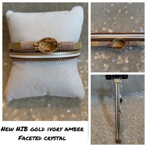 New NIB gold ivory amber wrap bracelet with faceted faux crystal